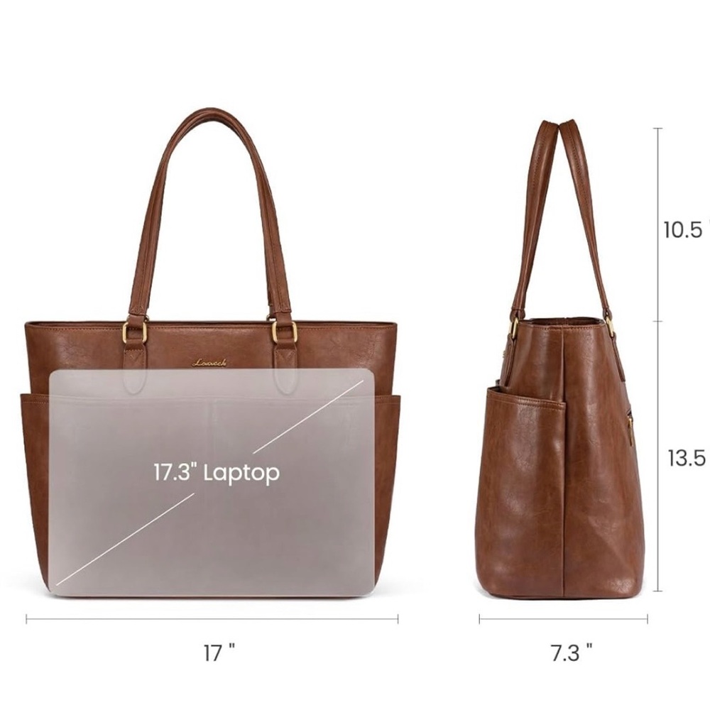 Lovevook 17.3 Brown Leather Tote Bag - Picture 3 of 5